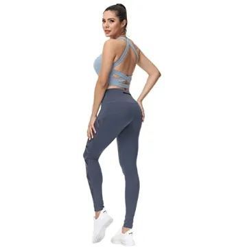 Romansong Mesh High Waisted Yoga Leggings with Pockets