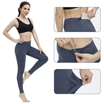 Romansong Mesh High Waisted Yoga Leggings with Pockets