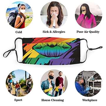 BUDAXCUST Lesbian Pride Face Mask Rainbow Lips Masks LGBTQ Accessories Washable Balaclava