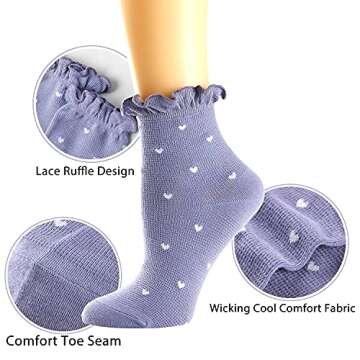 Women's Socks,Ruffle Ankle Socks Comfort Cool Thin Cotton Kawaii Mary Jane Hearts Pattern Cute Frilly Socks For Women