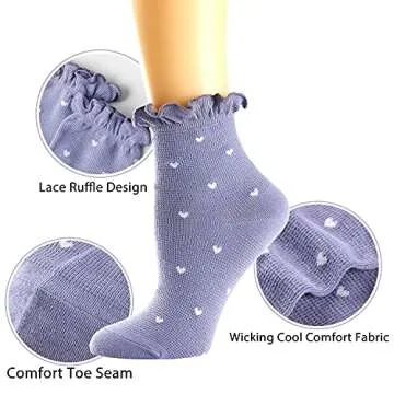 Women's Socks,Ruffle Ankle Socks Comfort Cool Thin Cotton Kawaii Mary Jane Hearts Pattern Cute Frilly Socks For Women
