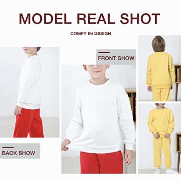 UNACOO Kids Crewneck Long Sleeve Fleece Sweatshirt Pullover Cotton Tops for Boys or Girls (yellow, x...