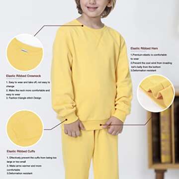 UNACOO Kids Crewneck Long Sleeve Fleece Sweatshirt Pullover Cotton Tops for Boys or Girls (yellow, xl(11-12 Years))