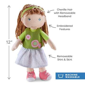 HABA Hedda - 12" Soft Doll with Brown Hair, Blue Eyes and Embroidered Face for Ages 18 Months and Up