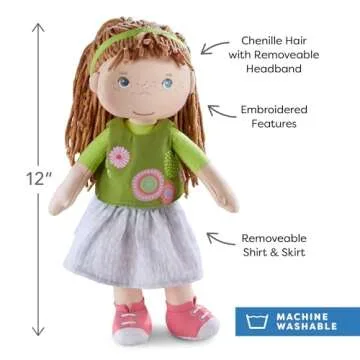 HABA Hedda - 12" Soft Doll with Brown Hair, Blue Eyes and Embroidered Face for Ages 18 Months and Up