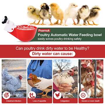 Psarnuk Chicken Waterer Cups (8 Pack/Red) - DIY Automatic Large Chicken Water Feeder for Ducks, Chic...