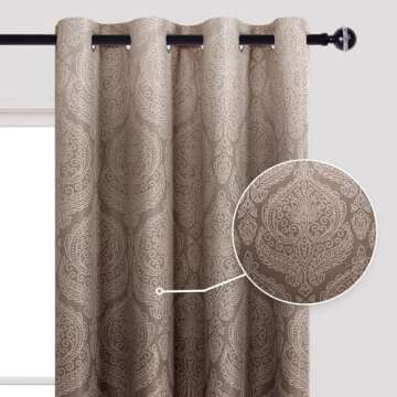 DWCN Ombre Blackout Curtains for Bedroom - Damask Patterned Thermal Insulated Energy Saving Grommet Curtains for Living Room, Set of 2 Gradient Window Curtain Panels, 52 x 84 Inches Long, Brown