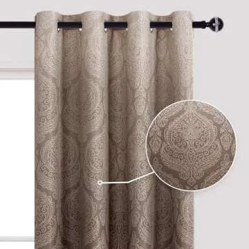 DWCN Ombre Blackout Curtains for Bedroom - Damask Patterned Thermal Insulated Energy Saving Grommet Curtains for Living Room, Set of 2 Gradient Window Curtain Panels, 52 x 84 Inches Long, Brown