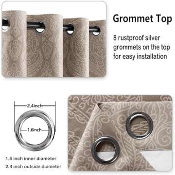 DWCN Ombre Blackout Curtains for Bedroom - Damask Patterned Thermal Insulated Energy Saving Grommet Curtains for Living Room, Set of 2 Gradient Window Curtain Panels, 52 x 84 Inches Long, Brown