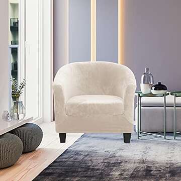 MIFXIN Tub Chair Slipcover 2-Piece Velvet Barrel Club Chair Covers with Cushion Cover Stretch Soft W...