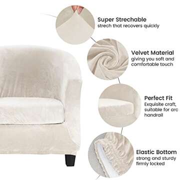 MIFXIN Tub Chair Slipcover 2-Piece Velvet Barrel Club Chair Covers with Cushion Cover Stretch Soft Washable Armchair Sofa Couch Furniture Protector for Living Room Hotel Cafe (Beige)
