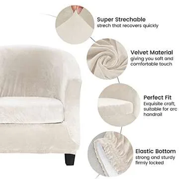 MIFXIN Tub Chair Slipcover 2-Piece Velvet Barrel Club Chair Covers with Cushion Cover Stretch Soft Washable Armchair Sofa Couch Furniture Protector for Living Room Hotel Cafe (Beige)