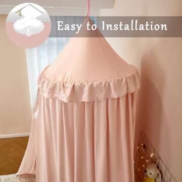dix-rainbow Princess Decor Canopy for Kids Bed, Soft and Durable Bed Canopy for Girls Room Tent Canopy Dreamy Mosquito Net Bedding, Children Reading Nook Canopies Indoor (Pink)