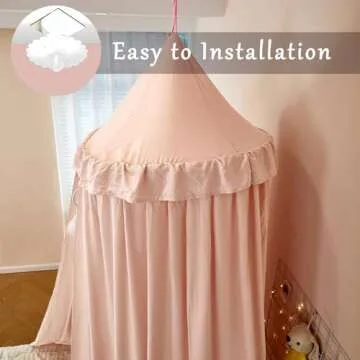 dix-rainbow Princess Decor Canopy for Kids Bed, Soft and Durable Bed Canopy for Girls Room Tent Canopy Dreamy Mosquito Net Bedding, Children Reading Nook Canopies Indoor (Pink)