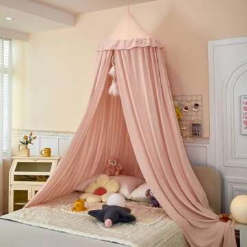 dix-rainbow Princess Decor Canopy for Kids Bed, Soft and Durable Bed Canopy for Girls Room Tent Canopy Dreamy Mosquito Net Bedding, Children Reading Nook Canopies Indoor (Pink)