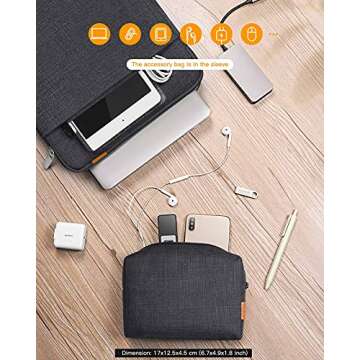 Inateck 360° Protection Laptop Bag with Accessory Bag, Compatible with 13-inch MacBook Air/Pro M3 M2 M1 2016-2024, Black Gray