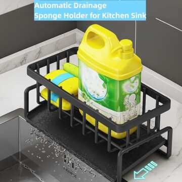 VILCEN Sponge Holder for Kitchen Sink, Kitchen Sink Caddy Rustproof 304 Stainless Steel Dish Sponge Organizer with Detachable Dishcloth Rack Bathroom Organizer Dish Soap Dispenser Brush Holder Storage