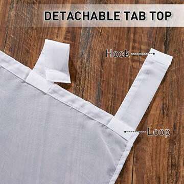 RYB HOME Outdoor Curtain for Patio, Detachable Sticky Tab Top for Easy Hanging & Unsling, Waterproof Outside Porch White Sheer Drape Indoor Outdoor Deck, 1 Curtain Rope, W 54 x L 84 inch Long