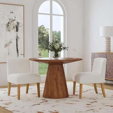 HomePop Home Decor | Upholstered Dining Chairs with Low Back |Decorative Home Furniture, Cream Boucl...