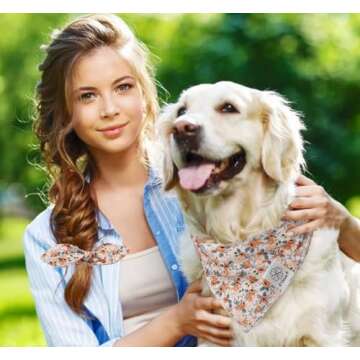 E-Clover Dog Bandanas & Matching Scrunchie Set Cute Flower Dog Scarf Bibs Girl Pet Bandana with Bow ...