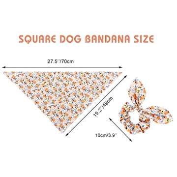 E-Clover Dog Bandanas & Matching Scrunchie Set Cute Flower Dog Scarf Bibs Girl Pet Bandana with Bow Tie for Medium Large Dogs Owner Mom Spring