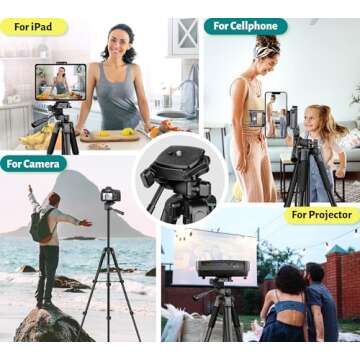 JOILCAN Phone Tripod, 67" Camera Tripod Stand for iPhone iPad, Professional Aluminum Tripod with Wir...