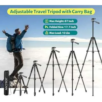 JOILCAN Phone Tripod, 67" Camera Tripod Stand for iPhone iPad, Professional Aluminum Tripod with Wireless Remote Carry Bag, Travel Tripod for Cellphone Photo Video Recording Vlog