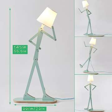 HROOME Unique Mini Wood Floor Lamp for Living Room Bedroom Office Farmhouse - Cute Corner Decorative Reading Standing Light Creative Swing Arm Arc Design Gift for Kids Room (Green Mini)