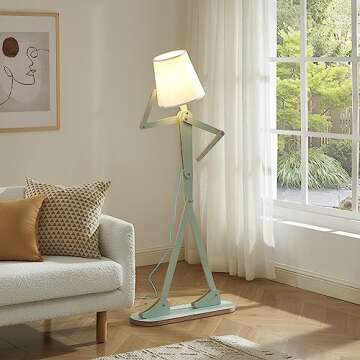 HROOME Unique Mini Wood Floor Lamp for Living Room Bedroom Office Farmhouse - Cute Corner Decorative Reading Standing Light Creative Swing Arm Arc Design Gift for Kids Room (Green Mini)