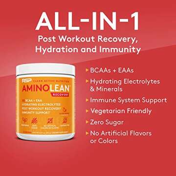 RSP AminoLean Recovery - Post Workout BCAAs Amino Acids Supplement + Electrolytes, BCAAs and EAAs for Hydration Boost, Immunity Support - Muscle Recovery Drink, Vegan Aminos