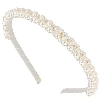Hapdoo White Pearl Headbands for Women Girls, Cute Beads Headband with Faux Pearl for Wedding Bride,...