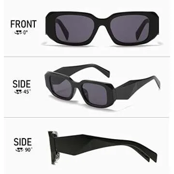 Palarado Trendy Fashion Sunglasses Women Men Rectangle 90s Vintage Retro 2000s 70s Square Shades Cool Cute Rectangular Chunky Baddie Blenders Shady Rays (Black Frame/Grey Lens)