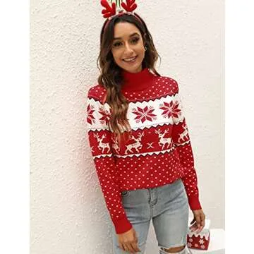 LYHNMW Women's Ugly Christmas Sweaters Snowflake Reindeer Long Sleeve Holiday Knit Xmas Sweater Pull...