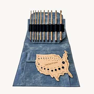 Revolution Fibers Driftwood Crochet Hooks Set | Gray Denim Carrying Case and Hook Gauge | 10 Crochet Hooks Sizes E - M