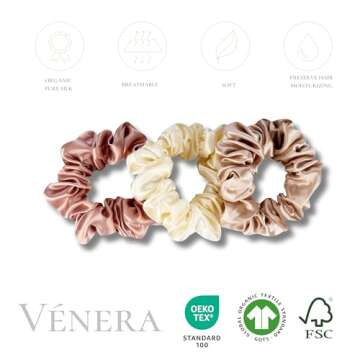 Vénera 100% Pure 22 Momme Mulberry Silk Scrunchies -Frizz&Breakage Prevention-Hair Care Ponytail Ho...