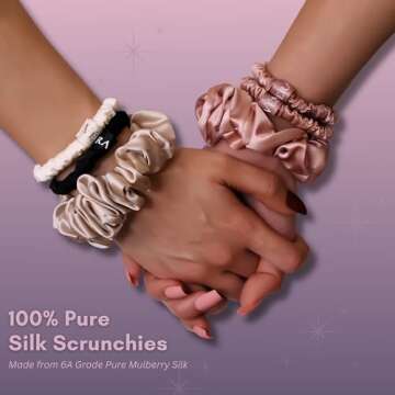 Vénera 100% Pure 22 Momme Mulberry Silk Scrunchies -Frizz&Breakage Prevention-Hair Care Ponytail Holders for Women- Silk Hair Ties (Pink, Cream, Caramel)