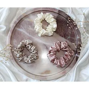 Vénera 100% Pure 22 Momme Mulberry Silk Scrunchies -Frizz&Breakage Prevention-Hair Care Ponytail Holders for Women- Silk Hair Ties (Pink, Cream, Caramel)