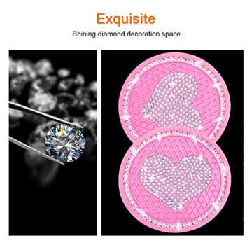 2 Pack Loving Heart Pink Car Coasters Valentine's Day Gifts Cute Sparkly Pink Car Accessories for Wo...