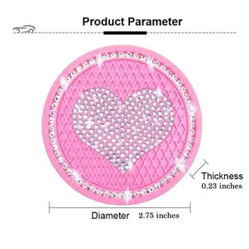 2 Pack Heart Pink Car Coasters Cute Rhinestone Accessories