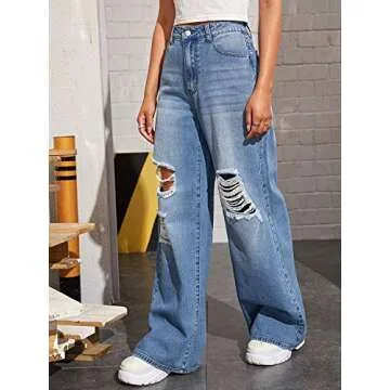 Stylish High Waist Distressed Baggy Denim Jeans for Women