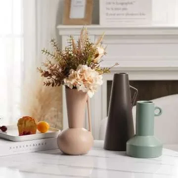 TERESA'S COLLECTIONS Morandi Modern Ceramic Vases for Home Decor Minimalist,Farmhouse Boho Vase for Shelf, Flower Decorations for Living Room,Table,Ideal Gifts for Mom,10"-Valentine Vase Set of 3