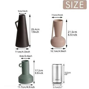 TERESA'S COLLECTIONS Morandi Modern Ceramic Vases for Home Decor Minimalist,Farmhouse Boho Vase for Shelf, Flower Decorations for Living Room,Table,Ideal Gifts for Mom,10"-Valentine Vase Set of 3