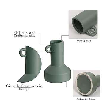 TERESA'S COLLECTIONS Morandi Modern Ceramic Vases for Home Decor Minimalist,Farmhouse Boho Vase for Shelf, Flower Decorations for Living Room,Table,Ideal Gifts for Mom,10"-Valentine Vase Set of 3