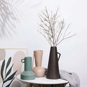 TERESA'S COLLECTIONS Morandi Modern Ceramic Vases for Home Decor Minimalist,Farmhouse Boho Vase for Shelf, Flower Decorations for Living Room,Table,Ideal Gifts for Mom,10"-Valentine Vase Set of 3
