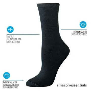 Amazon Essentials Women's Socks Crew - 6 Pairs of White, Cotton, Size 6-9