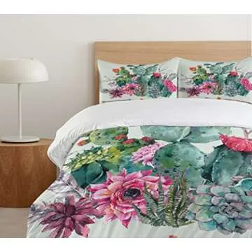 Vibrant Ambesonne Cactus Duvet Cover Set for Comfort