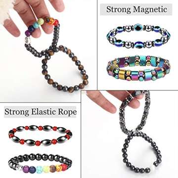 THUNARAZ 12Pcs Hematite Magnetic Bracelet Set for Men Women Tiger Eye Stone Bracelet Stree Relief Gift
