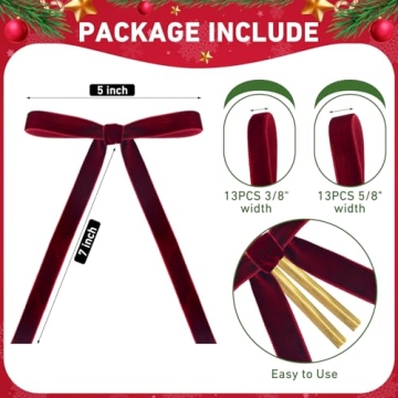 Ruibinlee 26 Pcs Velvet Christmas Bow Set