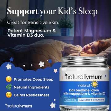 NaturallyMum Kids Magnesium Bedtime Lotion with Vitamin D | Support for Sleep, Heart, Bone, Nerve, G...