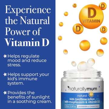 NaturallyMum Kids Magnesium Bedtime Lotion with Vitamin D | Support for Sleep, Heart, Bone, Nerve, Gut and Muscle Health | Alternative to Melatonin | Lavender & Chamomile 4.2 fl oz